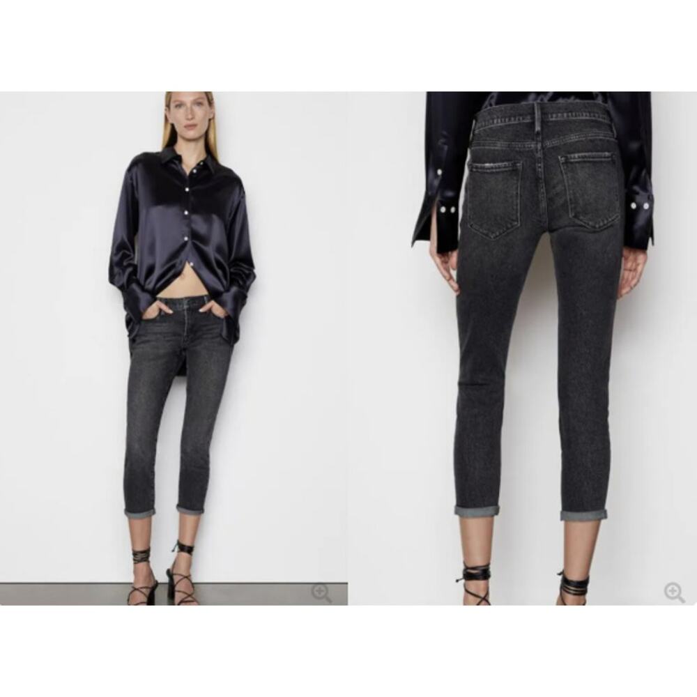 Frame Black 'Le Garcon Crop' Jeans In Laird